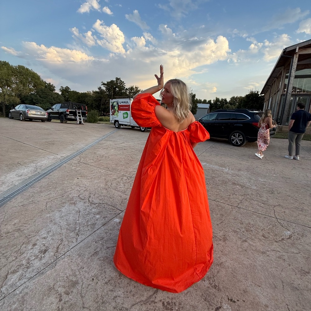 Caroline Constas Red/orange Maxi Dress with Puff Sleeves